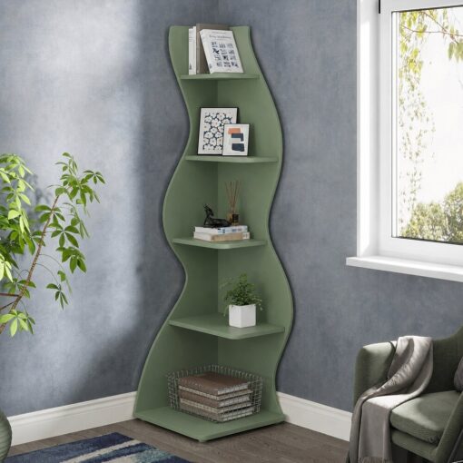 Bragg Malibu 5-Tier Wavy Corner Display Shelf, Green