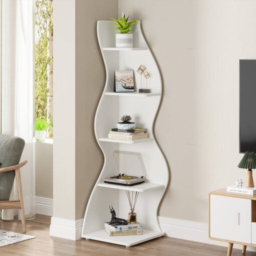 Bragg Malibu 5-Tier Wavy Corner Display Shelf, White