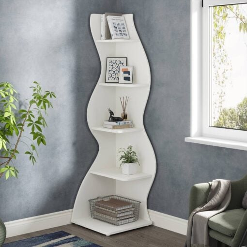 Bragg Malibu 5-Tier Wavy Corner Display Shelf, White