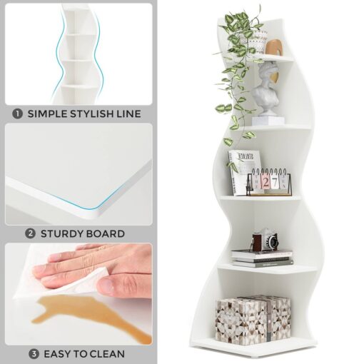 Bragg Malibu 5-Tier Wavy Corner Display Shelf, White