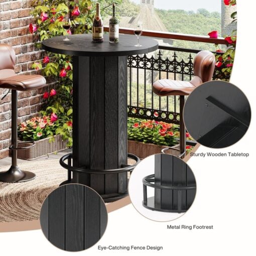 Bragg Monroe Round Bistro Cocktail Bar Table, Black