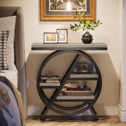 Bragg Perrin 4-Tier Side End Table, Grey & Black