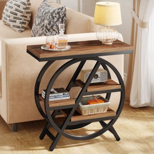 Bragg Perrin 4-Tier Side Table, Rustic Brown & Black
