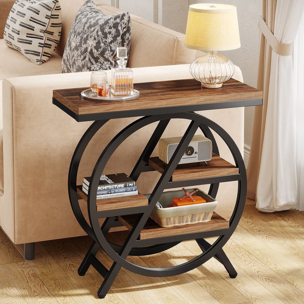 Bragg Perrin 4-Tier Side Table, Rustic Brown & Black