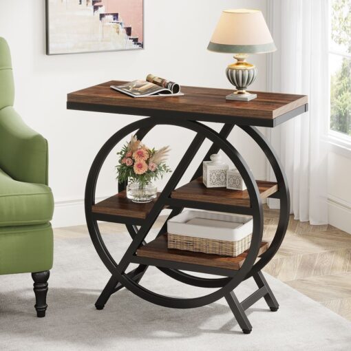 Bragg Perrin 4-Tier Side Table, Rustic Brown & Black
