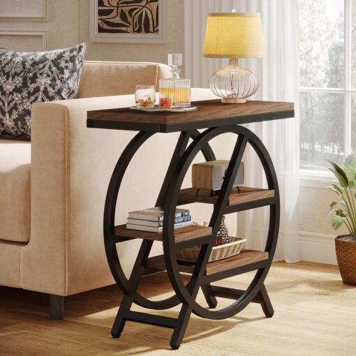 Bragg Perrin 4-Tier Side Table, Rustic Brown & Black