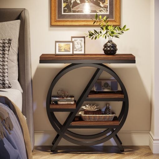 Bragg Perrin 4-Tier Side Table, Rustic Brown & Black