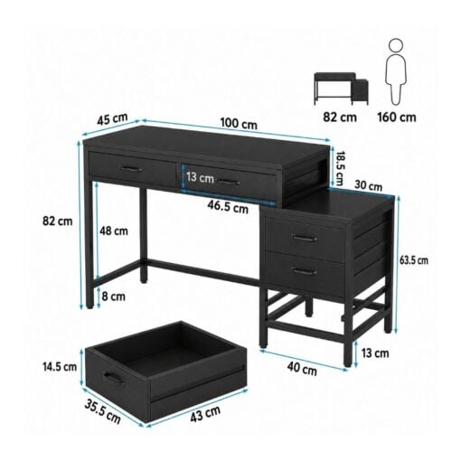 Bragg Prescott 130cm Student Computer Desk with Drawers, Black