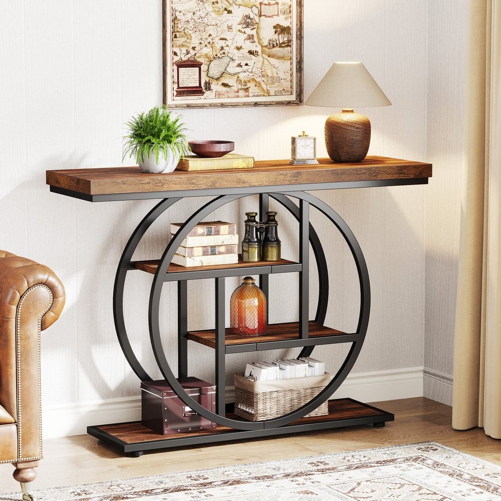Bragg Sorrento 4-Tier Entryway Console Table, Rustic Brown & Black