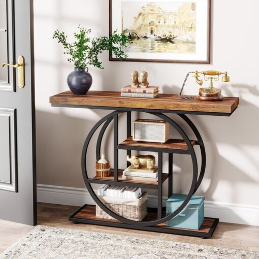 Bragg Sorrento 4-Tier Entryway Console Table, Rustic Brown & Black