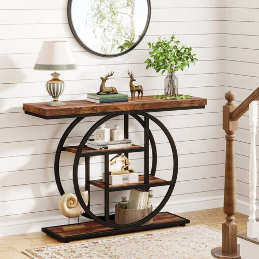 Bragg Sorrento 4-Tier Entryway Console Table, Rustic Brown & Black