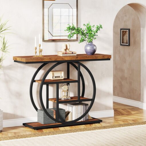 Bragg Sorrento 4-Tier Entryway Console Table, Rustic Brown & Black