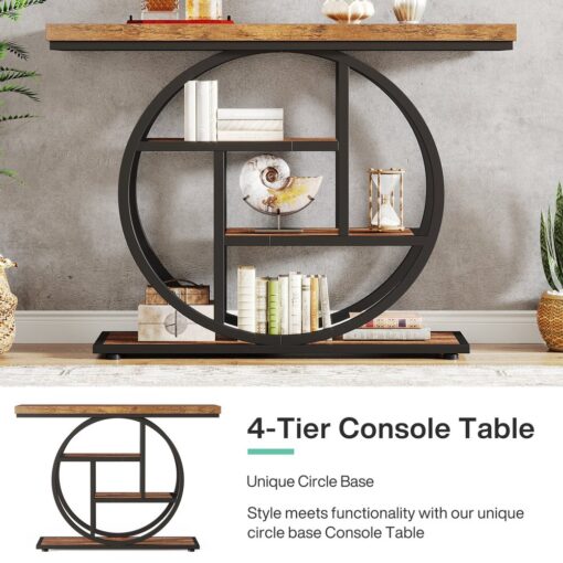Bragg Sorrento 4-Tier Entryway Console Table, Rustic Brown & Black