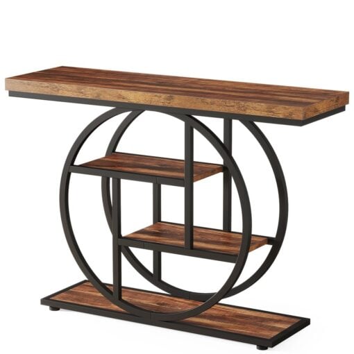 Bragg Sorrento 4-Tier Entryway Console Table, Rustic Brown & Black