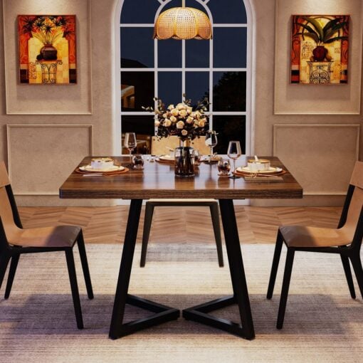 Bragg Tivoli Square Dining Table with Metal Legs, Rustic Brown & Black