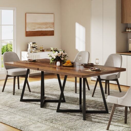 Bragg Tivoli Square Dining Table with Metal Legs, Rustic Brown & Black