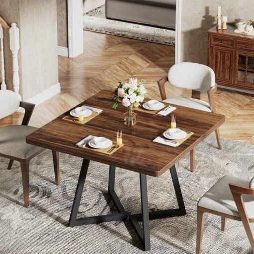 Bragg Tivoli Square Dining Table with Metal Legs, Rustic Brown & Black