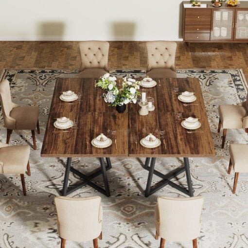 Bragg Tivoli Square Dining Table with Metal Legs, Rustic Brown & Black