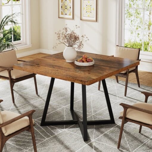 Bragg Tivoli Square Dining Table with Metal Legs, Rustic Brown & Black