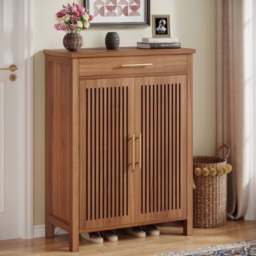 Bragg Weston 5-Tier Shoe Storage Cabinet with Drawer, Caramel Brown