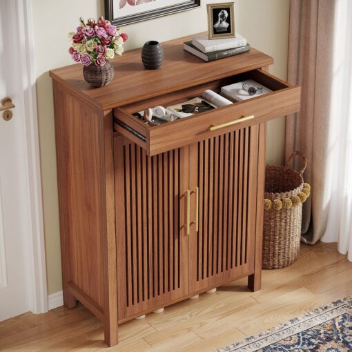 Bragg Weston 5-Tier Shoe Storage Cabinet with Drawer, Caramel Brown